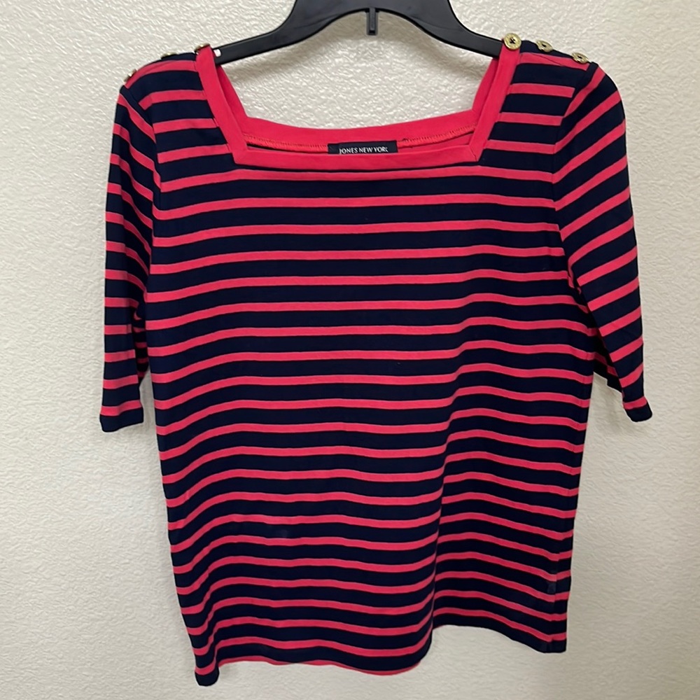 Striped tee with button detailing